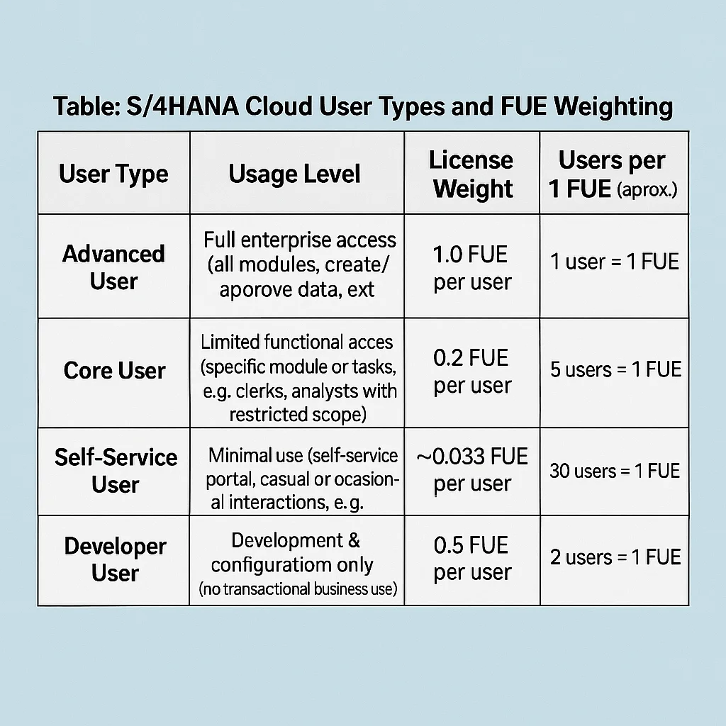 HANA Cloud User Types and FUE Weighting